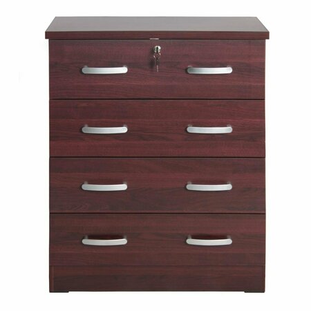 BETTER HOME 39 x 29 x 16 in. Cindy 4 Drawer Chest Wooden Dresser with Lock, Mahogany 673400596352